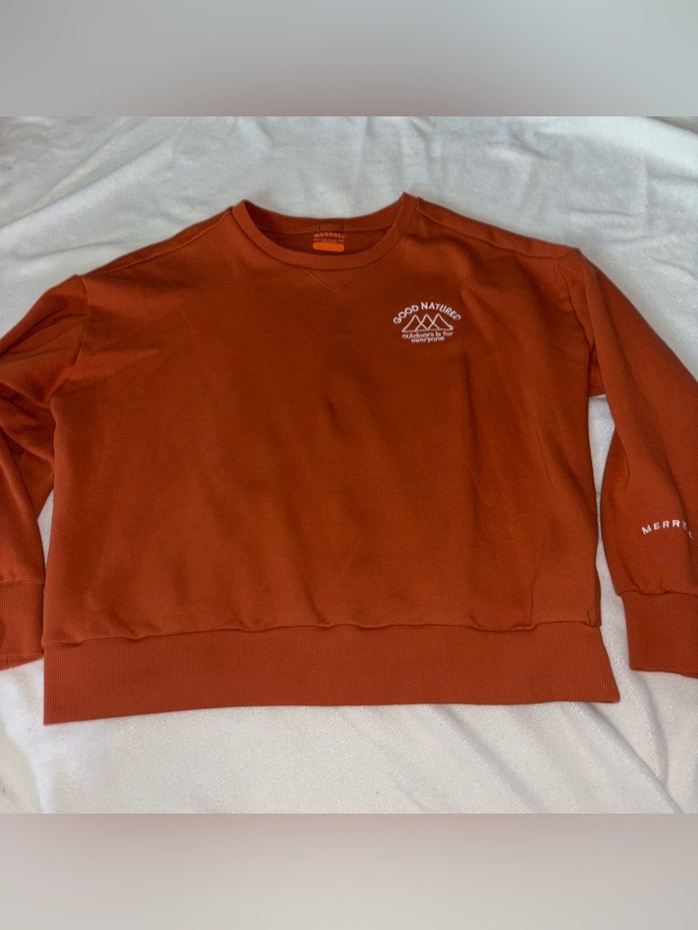 Merrell women’s Crewneck Sweatshirt in Rust Orange with Chest Logo XL